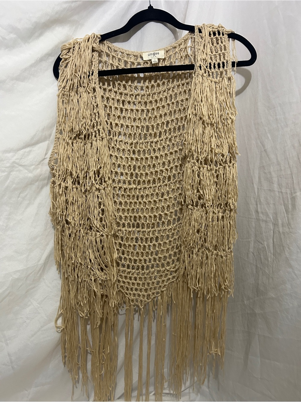 Umgee USA Tiered Fringe Crochet Vest Size Small